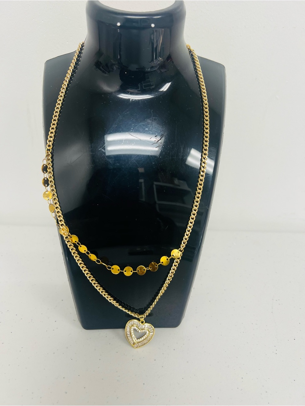 Gold Double-Layer Heart Pendant Necklace - Women Jewelry#0017